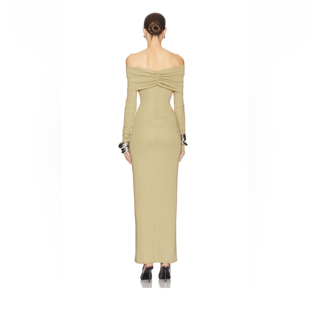 Helsa Matte Jersey Off-Shoulder Maxi Dress in Elm - Picture 4 of 6